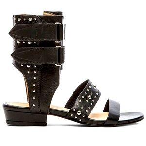 IRO - Xilca Black Leather Studded Ankle Strap Flat Sandals Made Portugal SZ 39